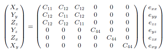 Reduction in moduli: cubic crystals (3 moduli) Hence in cubic systems linear elasticity is completely defined by the equations Note that this has a hidden