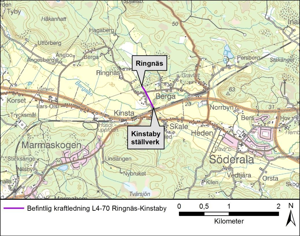 1 Inledning Ellevio planerar att ansöka om förnyat tillstånd, nätkoncession för linje, för befintlig 70 kv kraftledning mellan Ringnäs och Kinstaby ställverk.