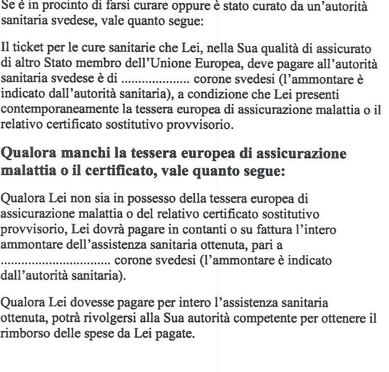 Bilaga 5 Italienska Informazioni sui costi delle cure medicalmente