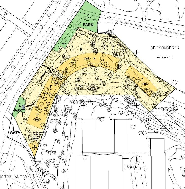 SID 6 (6) Uppförstorad del av plankartan (se bild 5) Bild 4 Utsnitt ur plankartan till den nya planen med markering av