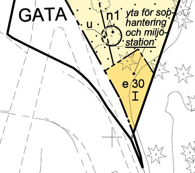 Uppförstoring av planområdets södra del med makering av område A, som avser den yttersta spetsen av planområdet.