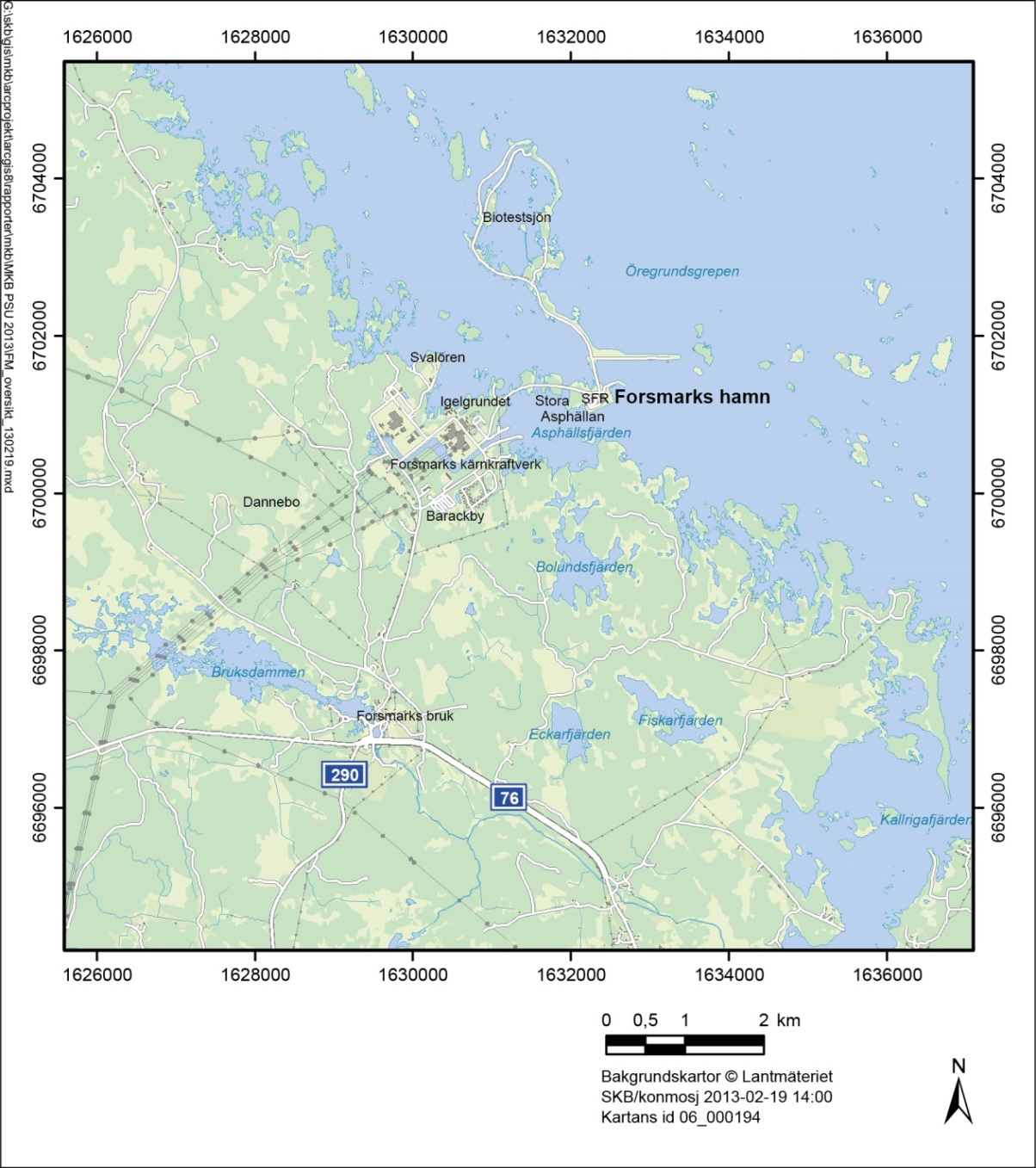 16(54) Figur 6-1. Forsmarksområdet i Östhammars kommun, översiktskarta. För industriområdets utbredning/detaljplanelagt område för bland annat Kärnbränsleförvaret och SFR, se figur 6-2. 6.2 Planförhållanden, befolkning och infrastruktur Information om trafik och infrastruktur har hämtats ur transport- och masshanteringsutredningen för SFR (SKB 2013a).