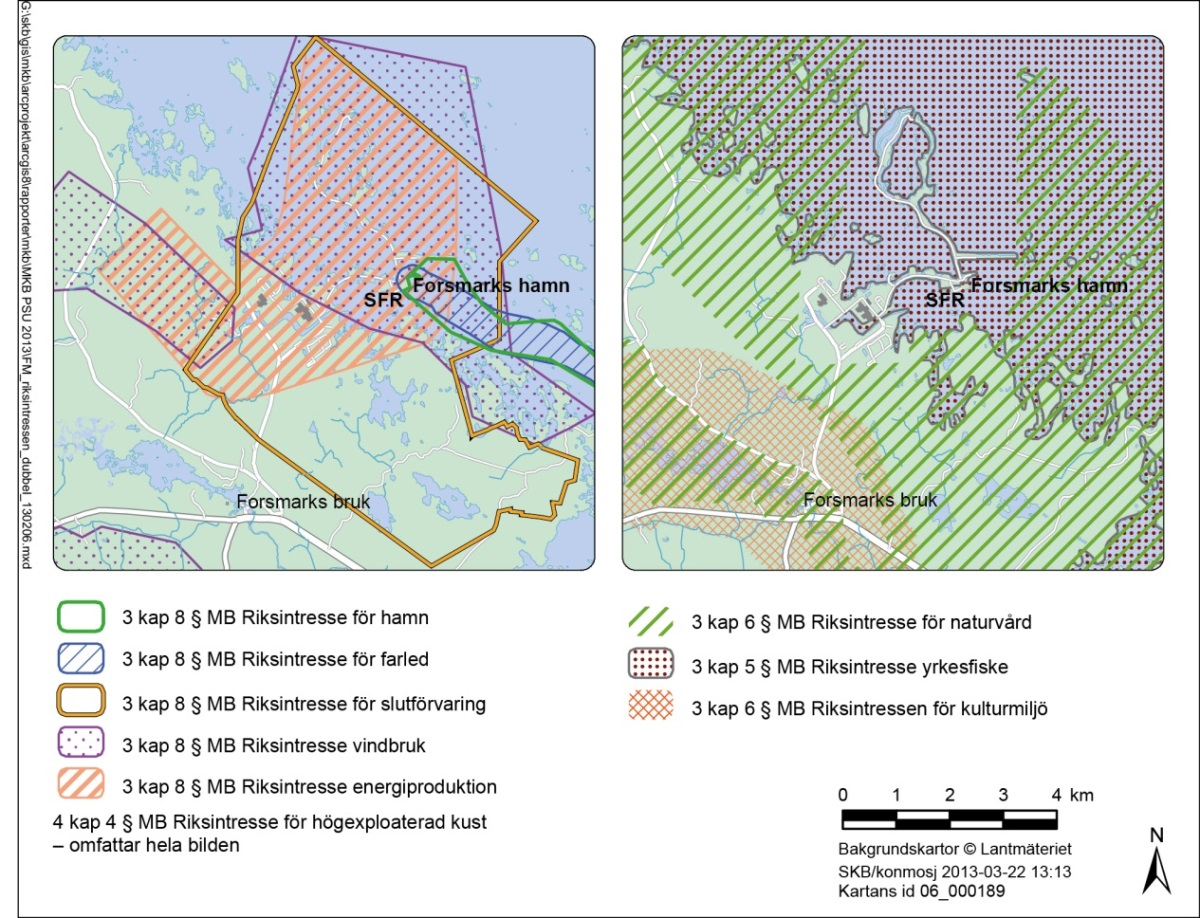 22(54) Figur 6-5. Riksintressen i Forsmarksområdet. 6.4 Hydrologi och meteorologi Enligt beräkningar med data från SMHI för referensnormalperioden 1961 1990 hade området en årsnederbörd på cirka 560 millimeter.