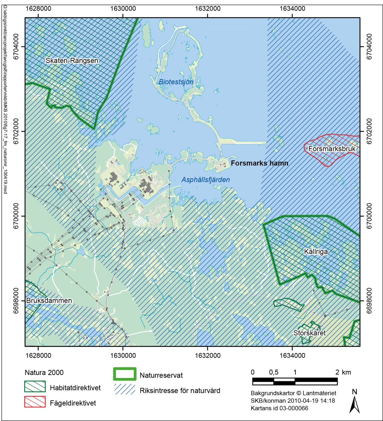 25(54) Figur 6-8. Naturskydd i Forsmarksområdet. Stora delar av Stora Asphällan utgörs av hårdgjorda ytor och annan anlagd mark på utfyllnadsmark.