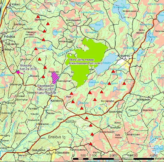 Underbilaga 1 Figur 2. Översiktskarta med förekommande områden med skyddsvärd natur markerade.