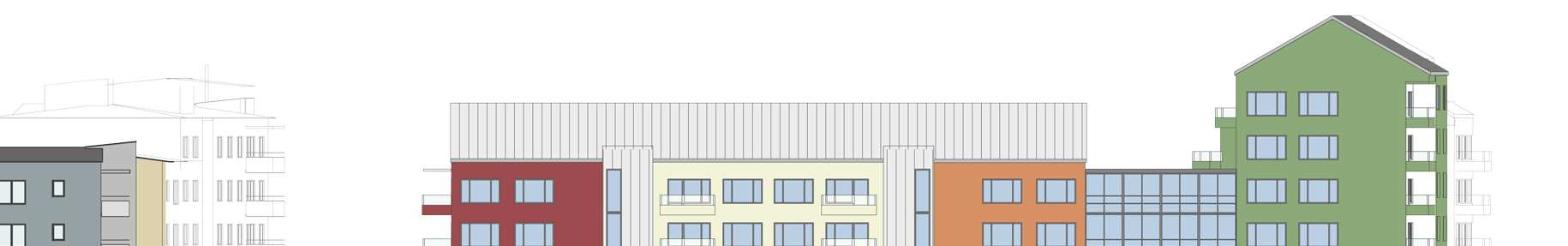 SID 9 (16) Planförslaget Föreslagen bebyggelse De omkringliggande byggnadernas skala är en annan än den från 40-talets smalhusbebyggelse.