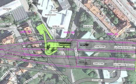 2/9 Bakgrund Station Korsvägen behöver en uppgång från plattformarnas västra ände av utrymningsskäl, men även för att nå Götaplatsen och universitetet vid Renströmsparken.