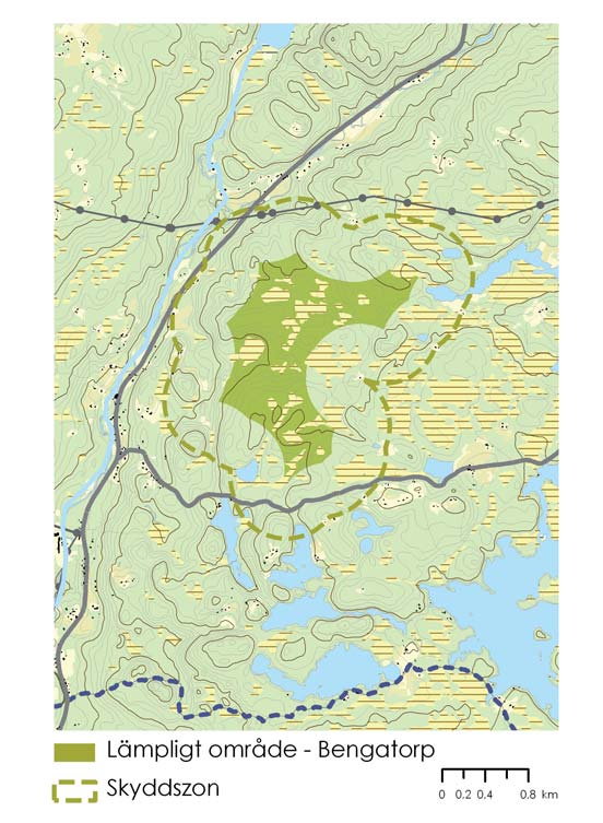 Området är högt beläget i terrängen, cirka 60 meter över den östra sidan av Nolåns dalgång. Inom området bedrivs idag skogsbruk och i området finns en stor andel låg ungskog och hyggen.