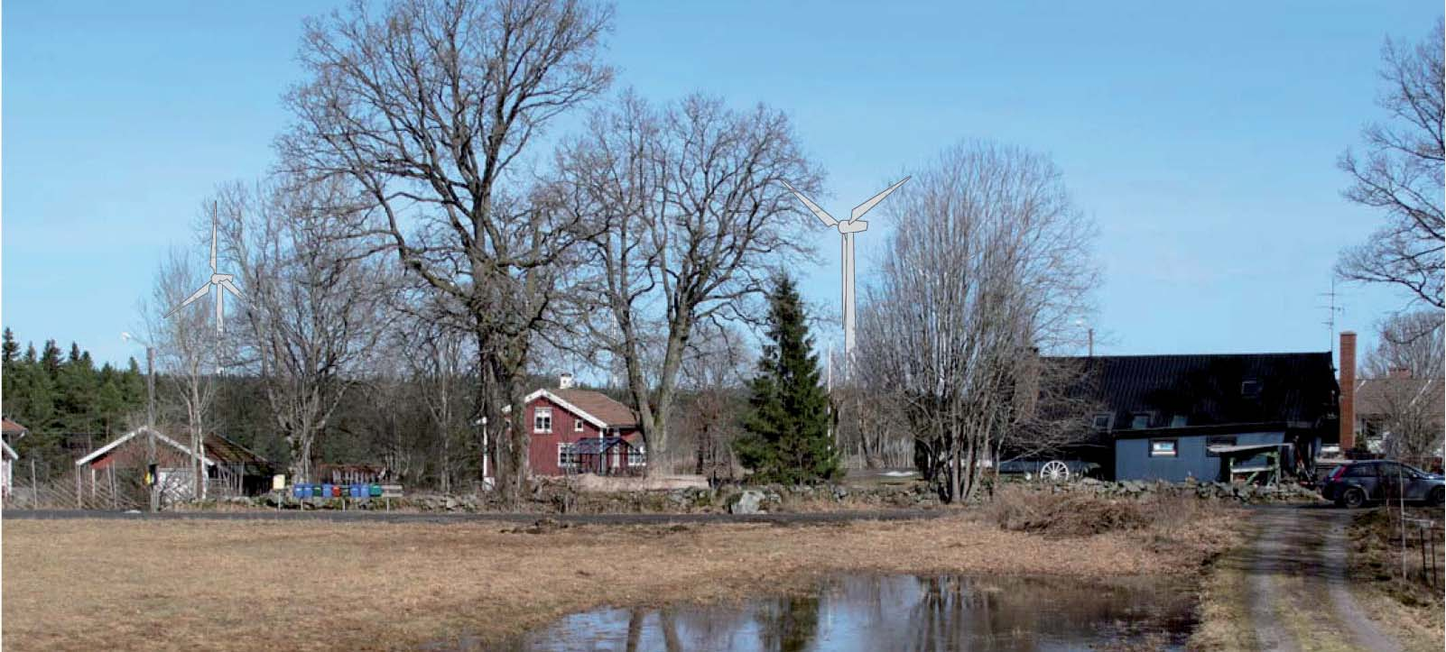 Rådhuset Arkitekter AB Fotomontage av möjliga vindkraftverk om 150 meter delområdena Älmåsaberget och Sjögaredsbergen.