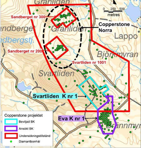 Copperstone-projektet I Skelleftefältets norra del håller intressebolaget omfattande undersökningstillstånd inom ramen för Copperstoneprojektet.