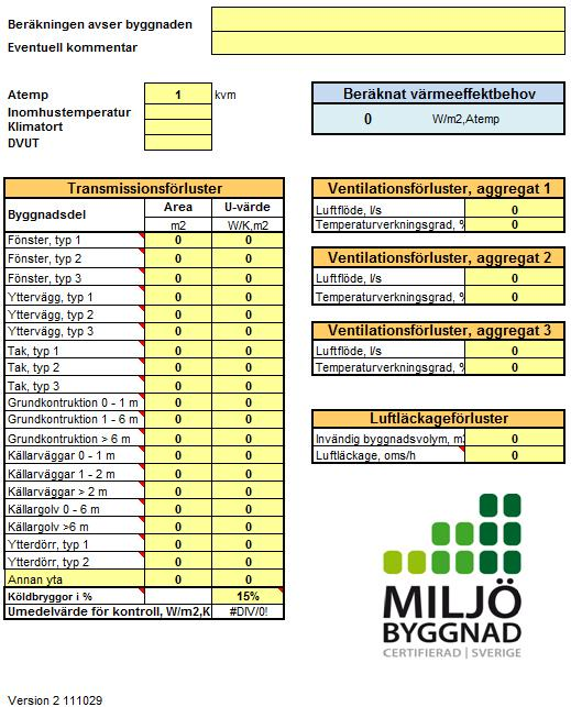 BILAGA 4 Beräkningsverktyg för värmeeffektbehov för befintliga byggnader (Indikator 2)