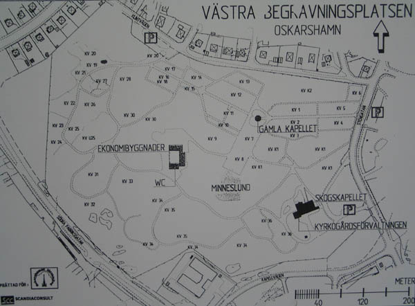 1960 1932 1906 1984 Karta över Västra begravningsplatsen, Oskarshamn. Ytterligare en utvidgning av begravningsplatsen gjordes 1984.