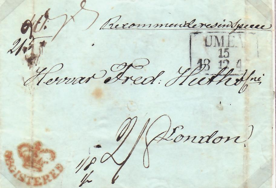 Brev till Umeå & Holmö 21 november 1833 Brevet har gått över Kvarken till Holmön/Umeå och fick lösas