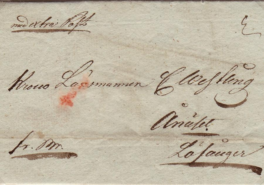 Fribrev med extra post skrivet i Umeå 25 augusti 1832 Brevet var sänt till Lövånger mellan de vanliga två veckoturerna.