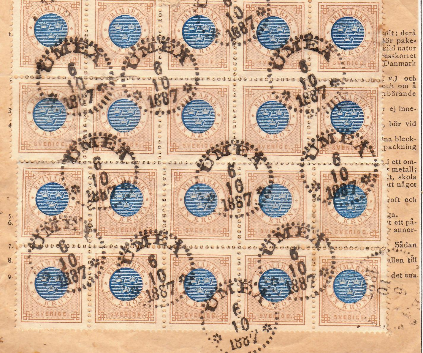 Paket adresskort stämplat Umeå 6 oktober 1877.