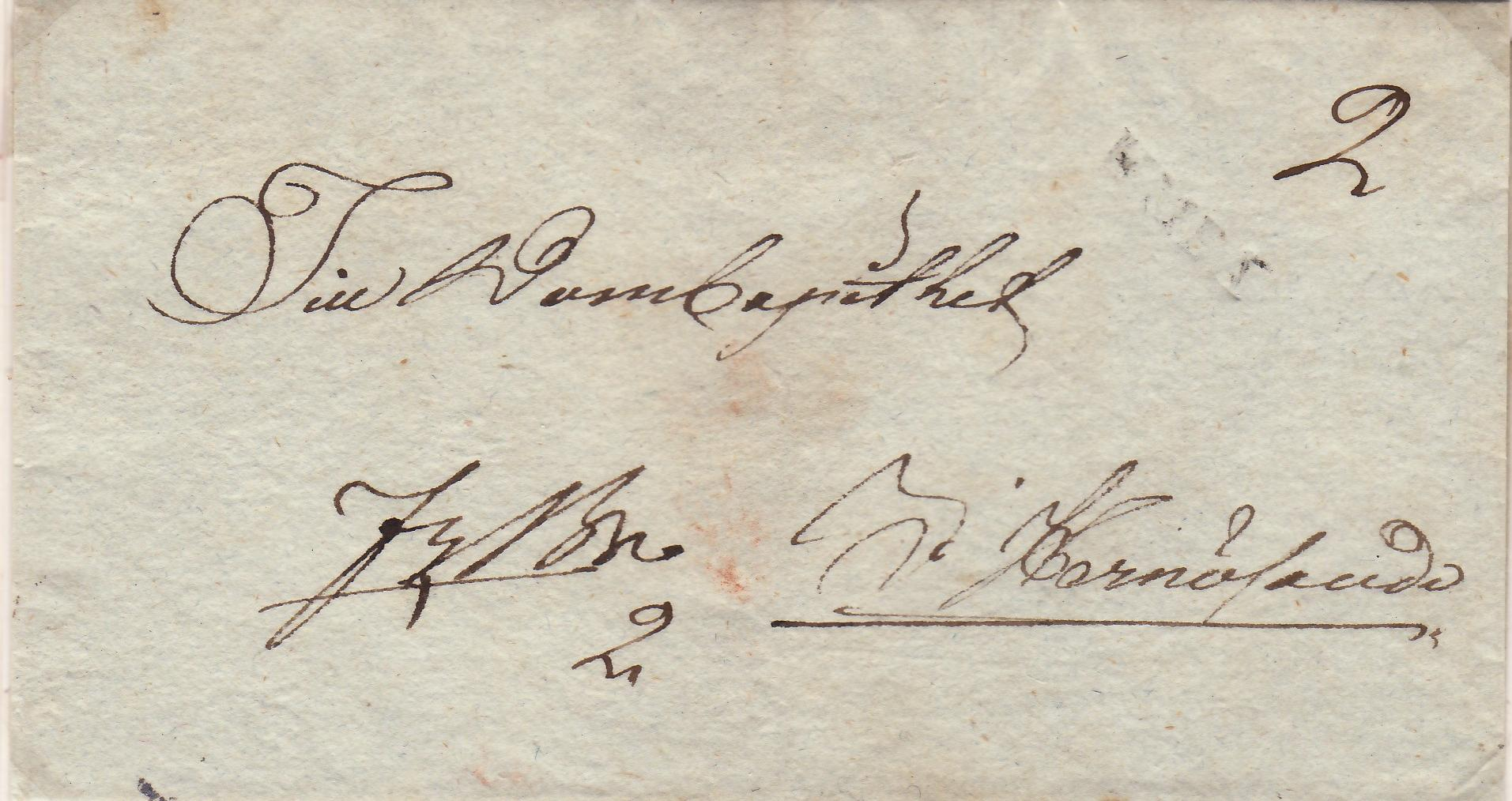 Fribrev med allmänna posten skrivet i Umeå 1823.