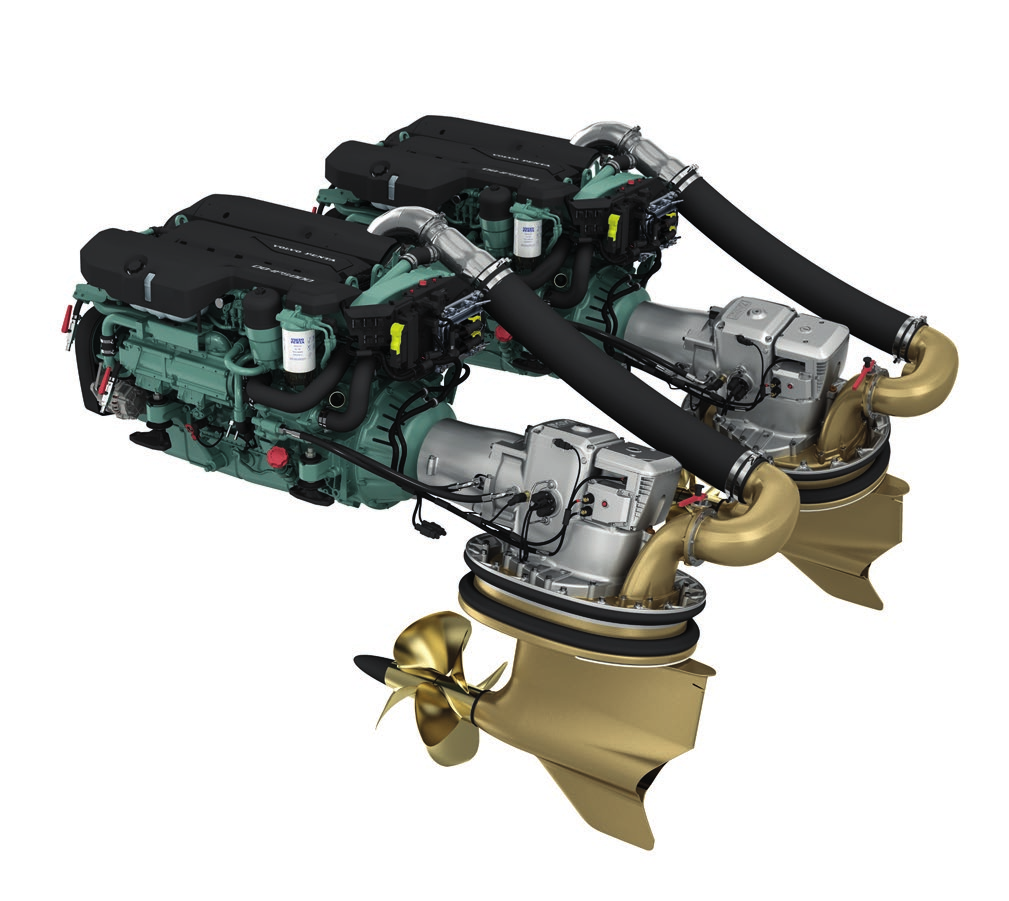 Framåtriktad teknik Nyckeln till den överlägsna effektiviteten hos Volvo Penta IPS-drivsystemet är själva konfigurationen.