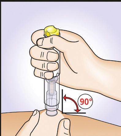 mellan tumme och pekfinger. Placera pennan mot huden i 90 graders vinkel.