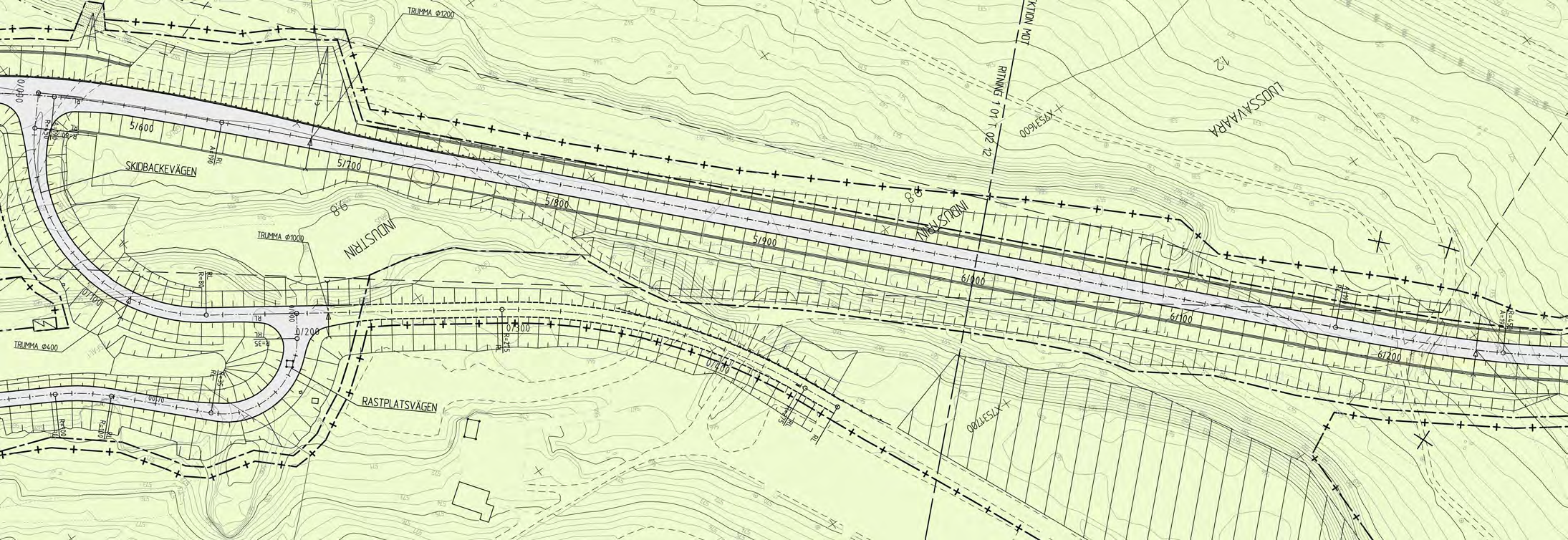 Väg till Luossabacken och planerad rastplats E10 Skidbacksvägen Rastplatsvägen En hylla för växtetablering Figur 6.26.