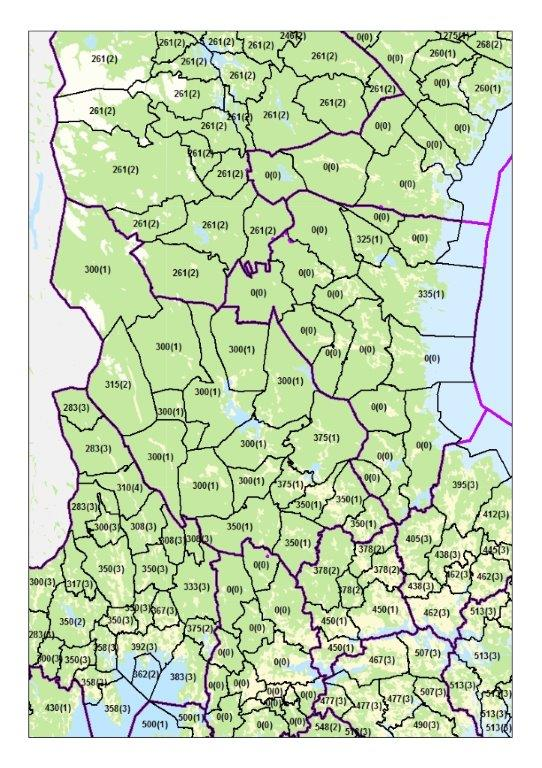 Län: Dalarna, Gävleborg. Skogsmark kr/m 3 sk.