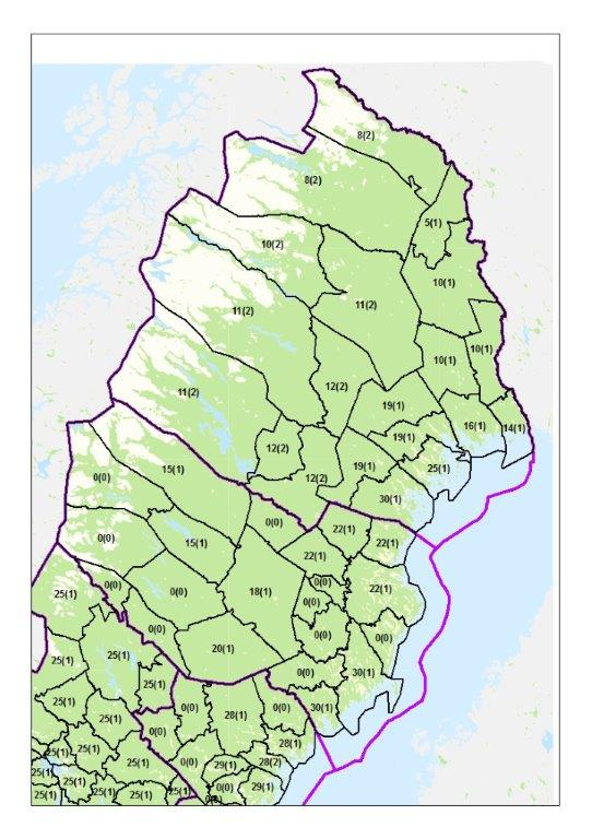 Län: Västerbotten, Norrbotten. Skogsmark tusen kr/ha.