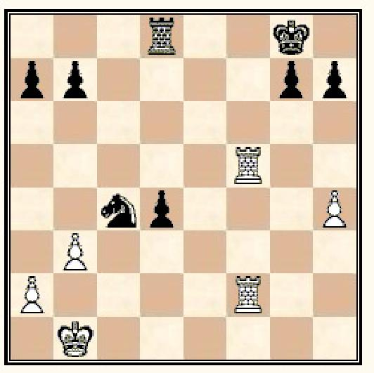 22...Sc6 23.cxd5 Sd4 24.Dd3 exd5 25.Thf1 Om vit får chansen till 26.f4 står han utmärkt. 25 Df4+ 26.Kb1 Td8 27.g3 Han vill verkligen få till framståten f3-f4. 27 Dxg3 28.f4 Dxd3+ 29.Txd3 Sc6 30.