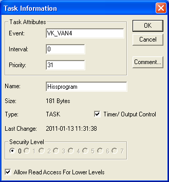 Markera Hissprogram som i figuren ovan och välj högerknapp på musen. Välj Properties, ni får då upp ett fönster som heter Task Information, enligt figur 29.