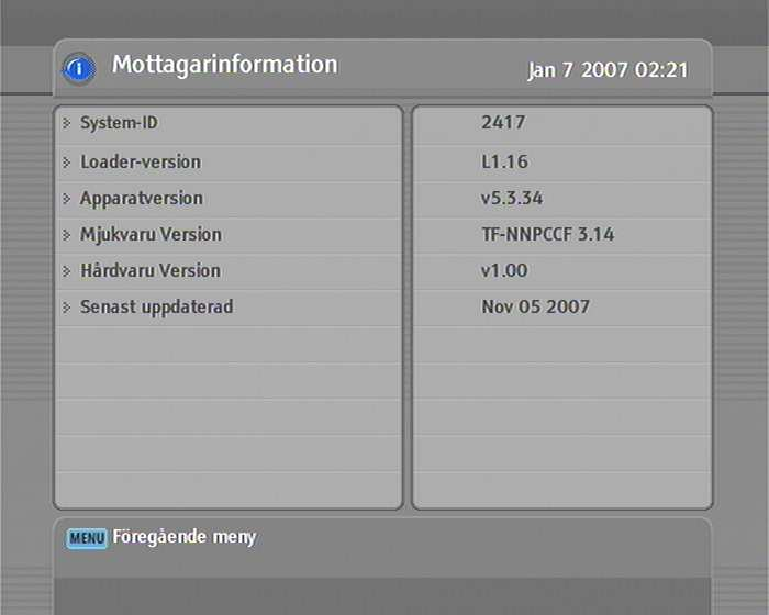 71 Kapitel 10 Uppdatering av Firmware Digitalboxen har en stabil och behändig firmware. En uppdaterad firmware kan emellertid förbättra digitalboxens funktion.