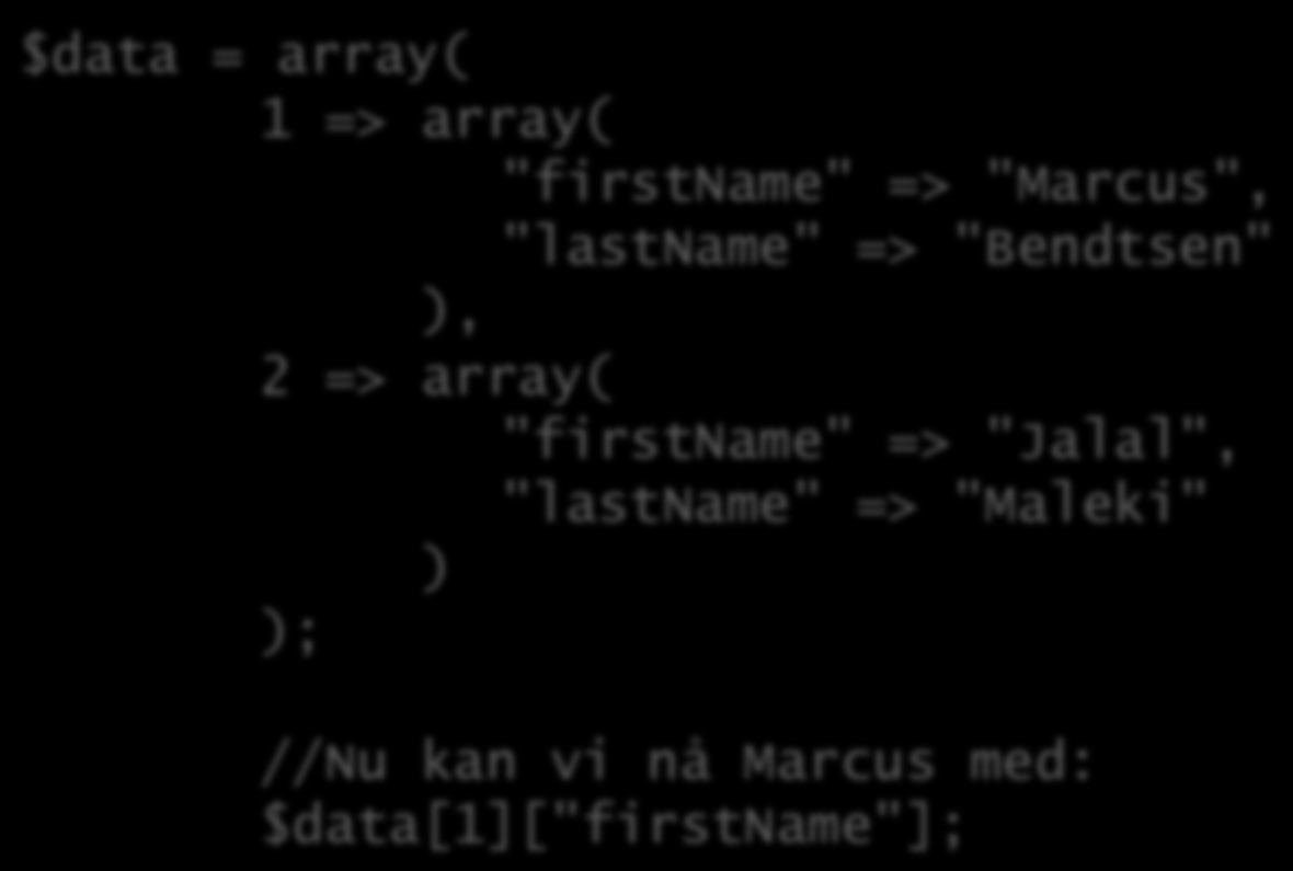 PHP Mul@dimensionella Arrayer Arrayer kan användas @ll mycket i PHP, och es exempel är en mul@dimensionell array.