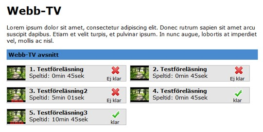 Bild 5.2.11: Presentation i testklienten av XML-data ifrån föregående bild Med XML-informationen som i bild 5.2.10 kan man presentera detta på en sida som exemplet ovan.