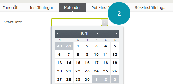 på kalender (1) Här klickar ni på den lilla pilen för att få fram kalendern, där ni väljer det datum ni vill att händelsen skall