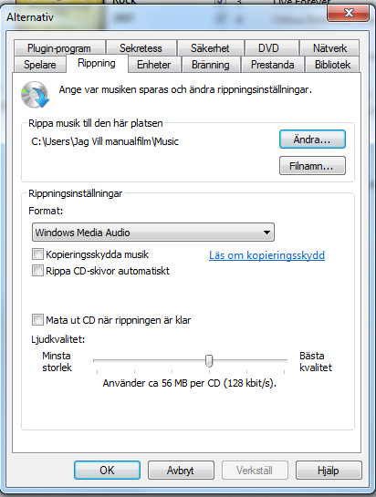Bocka bara för de låtar du vill föra Välj i vilken mapp musiken ska sparas i, om du inte vill ha den föreslagna.