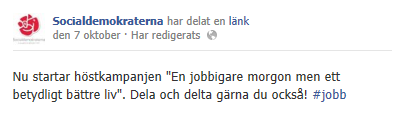 En sammanfattning av alla textanalyser på Socialdemokraternas Facebooksida är redovisad i slutet av detta kapitel.