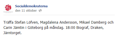 I detta inlägg så uppmanar Socialdemokraterna läsarna att byta coverbild på sin Facebookprofil för att göra den fin inför hösten.