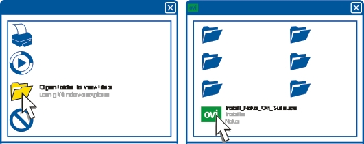 34 Gör enheten till din Öppna installationsfilen manuellt om installationsfönstret inte visas automatiskt. Välj Öppna mappen för att visa filerna och dubbelklicka på Install_Nokia_Ovi_Suite.exe.