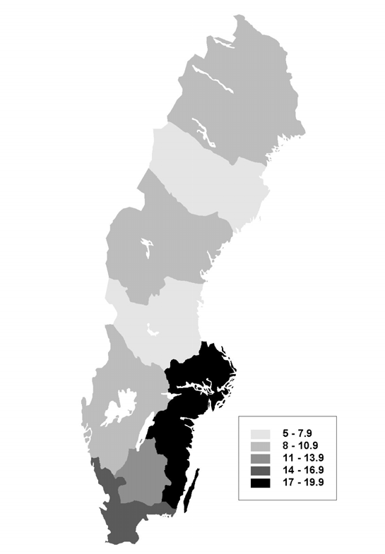 menar skogsfolk att frekvensen angripna granar ökat från 20 % till 25 %. Det är också generellt i kusttrakterna vi finner de högsta frekvenserna.