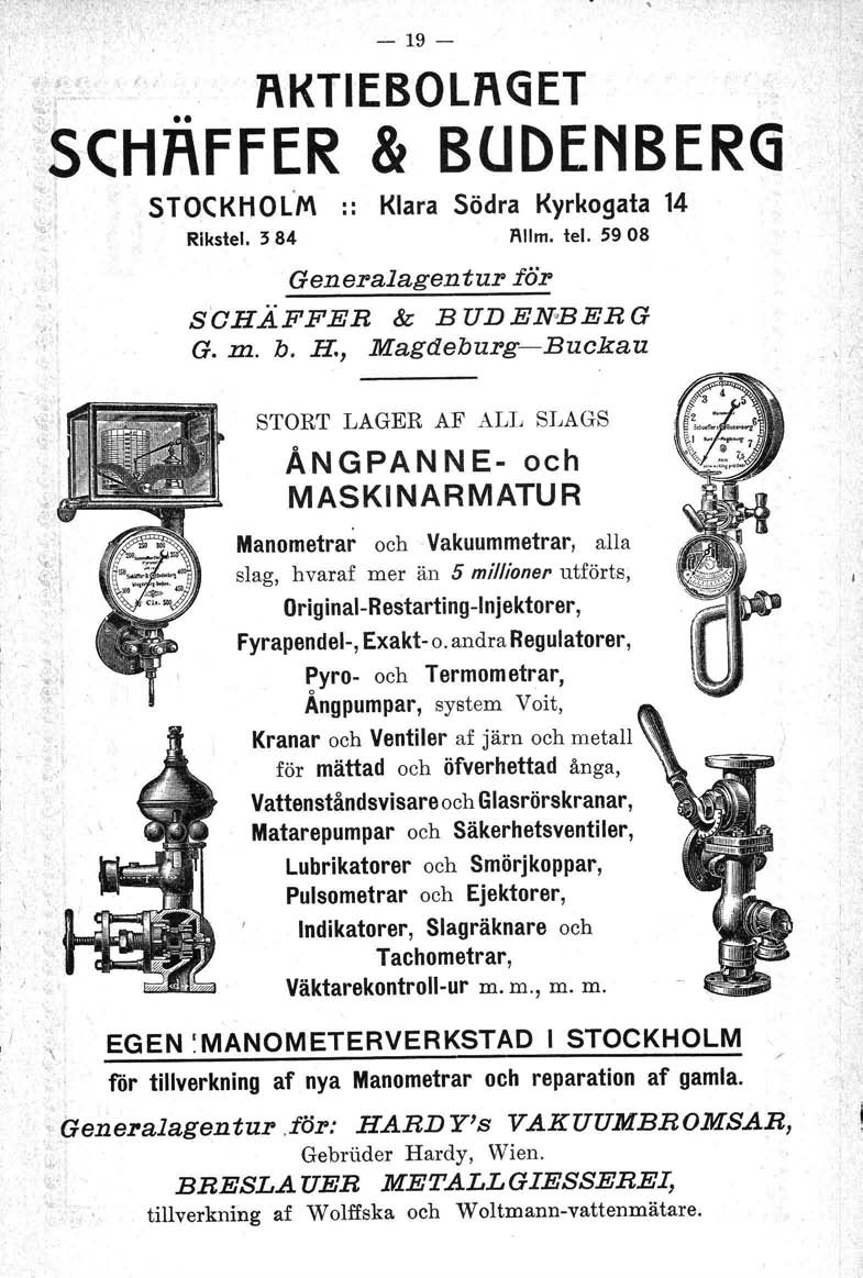 - 19- RKTIEBOLRGET '-SCHHFFER & BUDENBERG - STOCKHOL'r1\ 