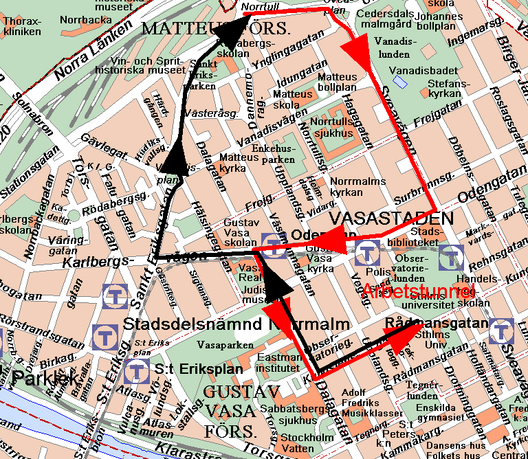 Figur: Föreslagen transportväg för byggtrafiken till/från arbetstunnel Drottninggatan Trafikkonsekveser Körsträckor Föreslagna fördvägar innebär att körsträckan på lokalgata blir ca 400 meter såväl