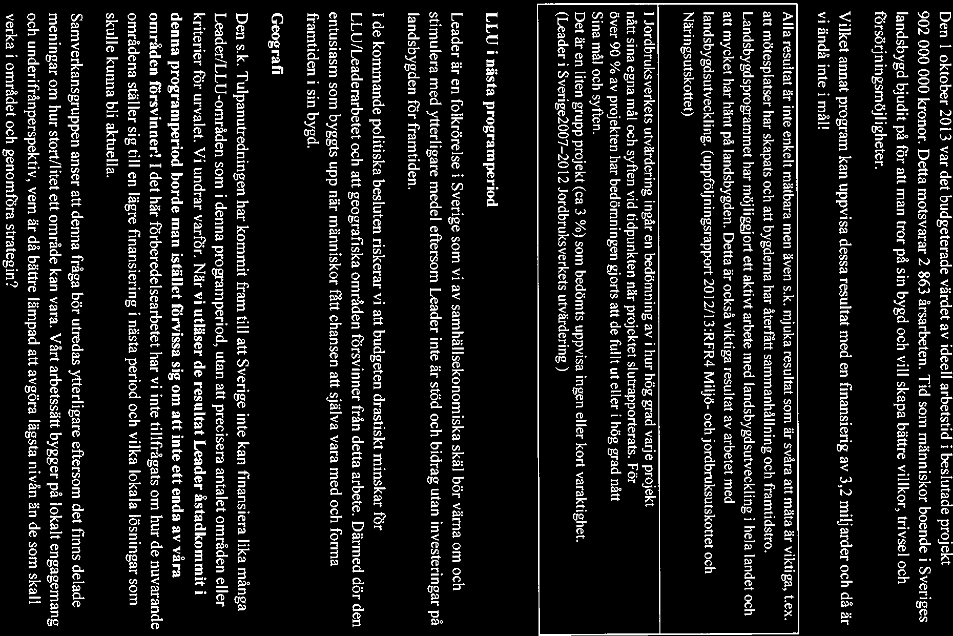 Den 1 oktober 2013 var det budgeterade värdet av ideell arbetstid i beslutade projekt 902 000 000 kronor. Detta motsvarar 2 863 årsarbeten.