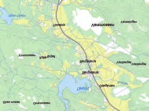 Västra Stambanan är förlagd längre ner i dalgången närmare Säveån.