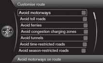 03 Planera din resa Inställningar Resvägsförslag Anpassa resväg OBS Om en resplan är upplagd när dessa val görs, kan viss fördröjning ske efter att ett alternativ bockats i/avbockats eftersom