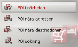 För poster som har markerats med symbolen visas ytterligare en lista efter val av denna post. Detta kan t.ex. vara nödvändigt om samma ortsnamn förekommer flera gånger i det inställda landet.