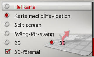 >>AVIGATIONSFUNKTION L Ruttlista Visar en lista över de individuella etapperna. Alternativ Visar ytterligare alternativ.