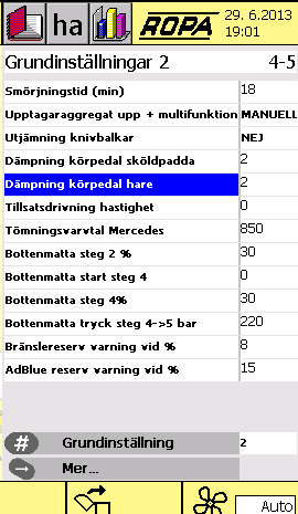 2 Dämpning körpedal Körpedalens reaktionsbeteende kan ställas in separat för driftssätten Sköldpadda och Hare