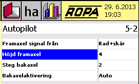 framaxel" och "Steg bakaxel" i 10 steg och anpassas till de respektive förhållandena (värde på färgterminalen från 1 till 10).