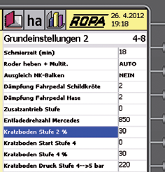 6 Drift Om bottenmattan går på steg 2 öppnas automatiskt den visade menyn och genom att vrida på vridknappen på färgterminalen kan