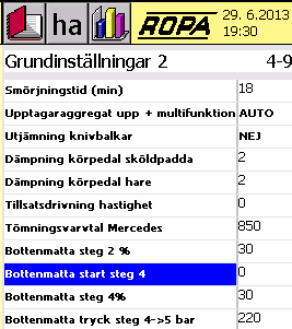 I detta fall rekommenderar vi att sänka det inställda värdet i menyn grundinställningar sidan 2 på raden Tryck golvmatta 4 5bar.