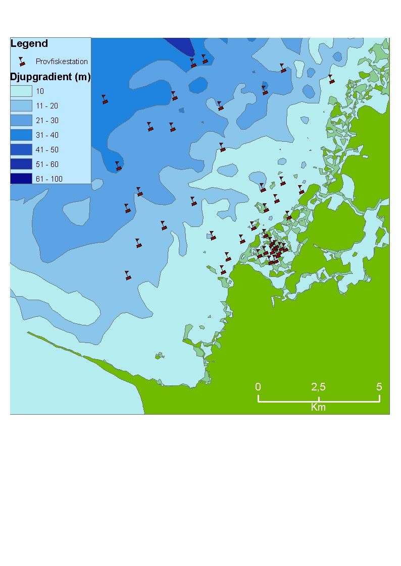 3. 2. 1. Figur 24. Provfiskestationerna 2010 från Lommefjärden 1 och Spårös skärgård 2 ut mot utsjön 3. Spårö ligger nordväst om Lidköping och provfiskeområdet ligger väster om Spårö.