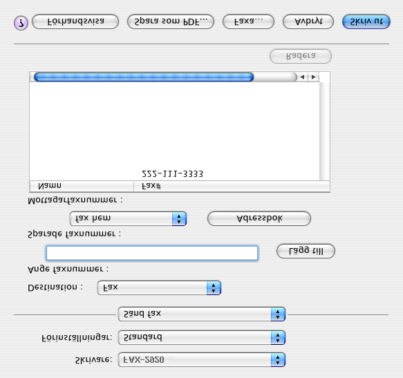 Använda maskinen med Macintosh 5 Ange mottagare genom att skriva faxnumret i rutan Ange faxnummer och klicka sedan på Utskrift.
