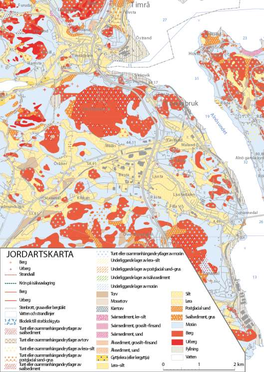 4.5 Markförhållanden Jordartsförhållandena i utredningsområdet kännetecknas av omfattande avlagringar av finsediment av varierande mäktighet i Ljustadalen och i Malandsdalen.